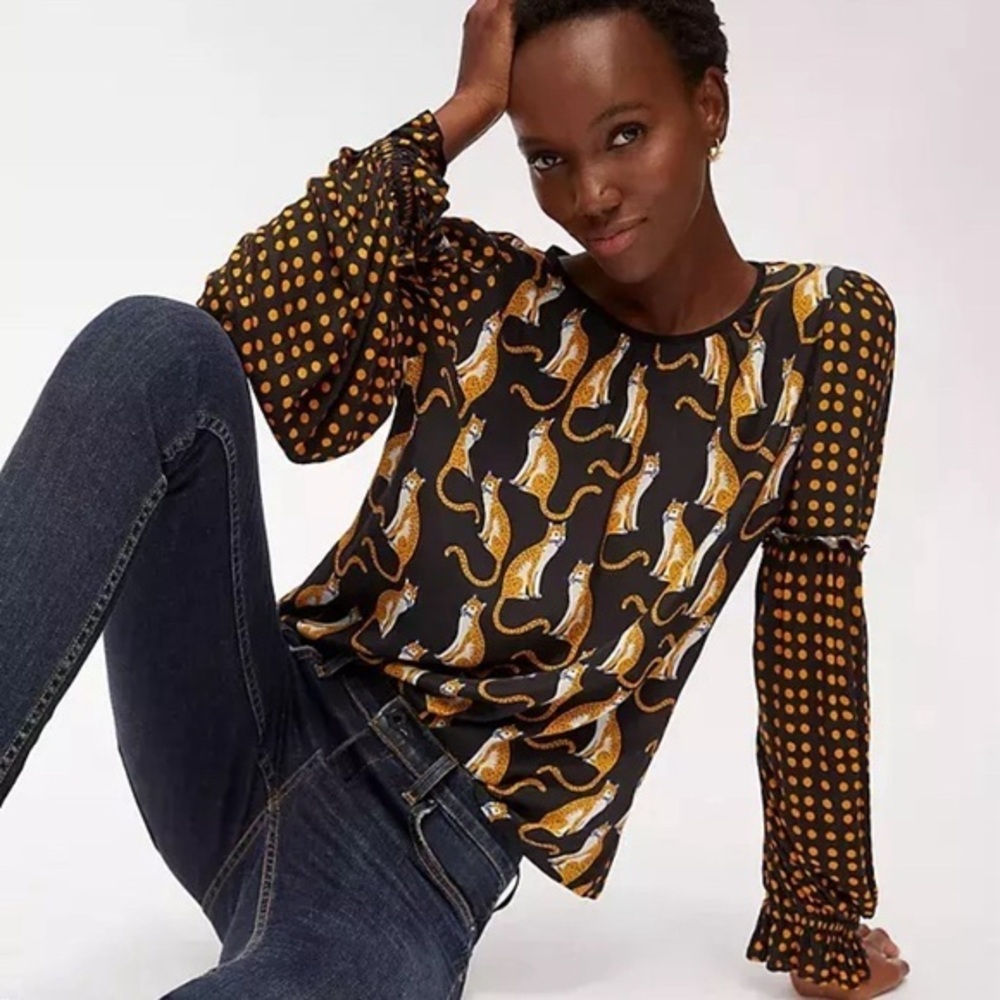 Anthropologie Blink‎ London Womens Top Cheetah Polka Dot Long Sleeve Size medium - Picture 5 of 5